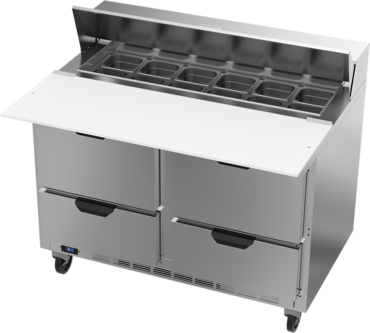 Product image #1 for Beverage-Air SPED48HC-12C-4 Two-Section 48-Inch Sandwich Prep Table with 4 Drawers and 17-Inch Cutting Board