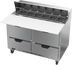 Thumbnail image #1 for Beverage-Air SPED48HC-12C-4 Two-Section 48-Inch Sandwich Prep Table with 4 Drawers and 17-Inch Cutting Board