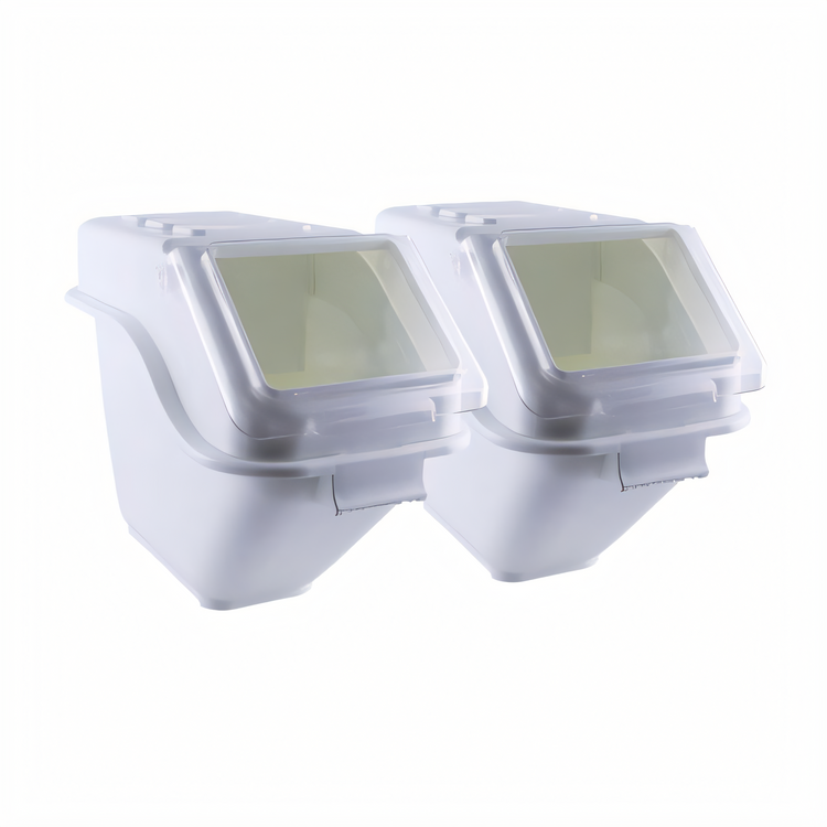 Product image #1 for Shelf Ingredient Bin Set of 2, 23.85 Liter Each, Food-Grade Plastic, Clear Hinged Cover, White