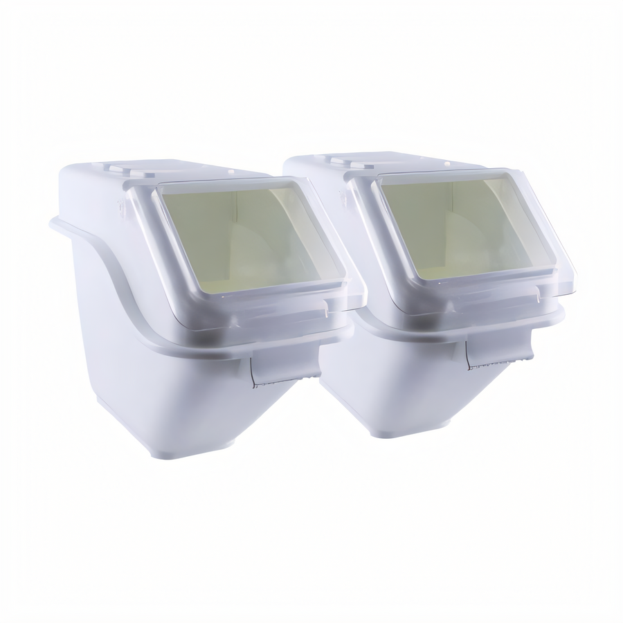 Product image #1 for Shelf Ingredient Bin Set of 2, 23.85 Liter Each, Food-Grade Plastic, Clear Hinged Cover, White