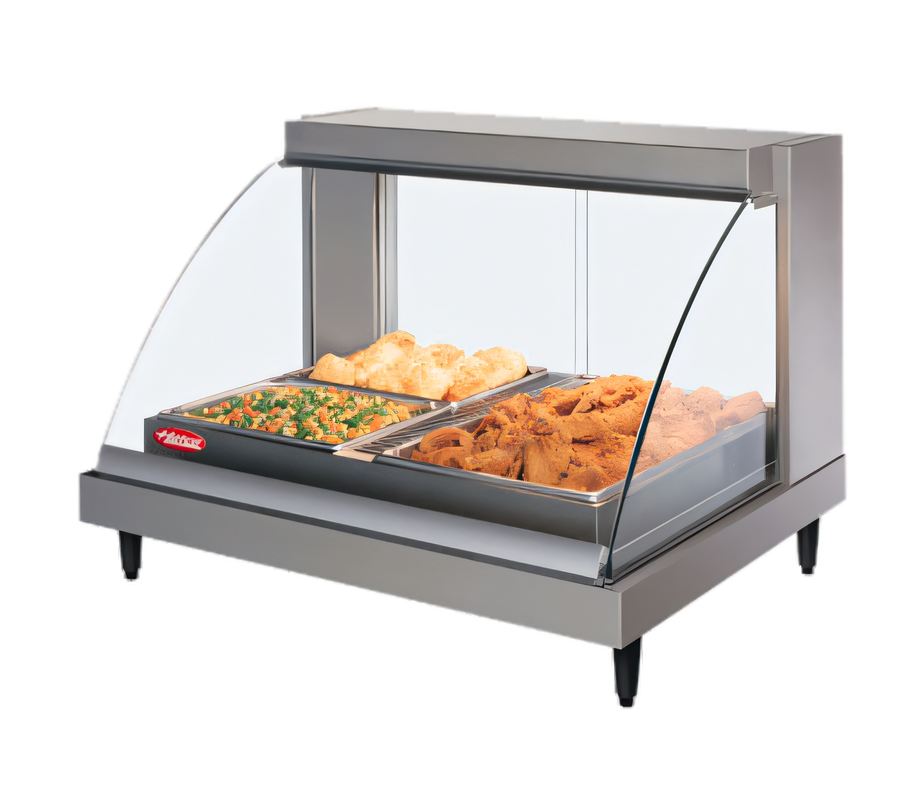 Product image #1 for Hatco Glo-Ray Designer Heated Display Case with Humidity, Single Shelf, 2-Pan, Curved Glass Countertop