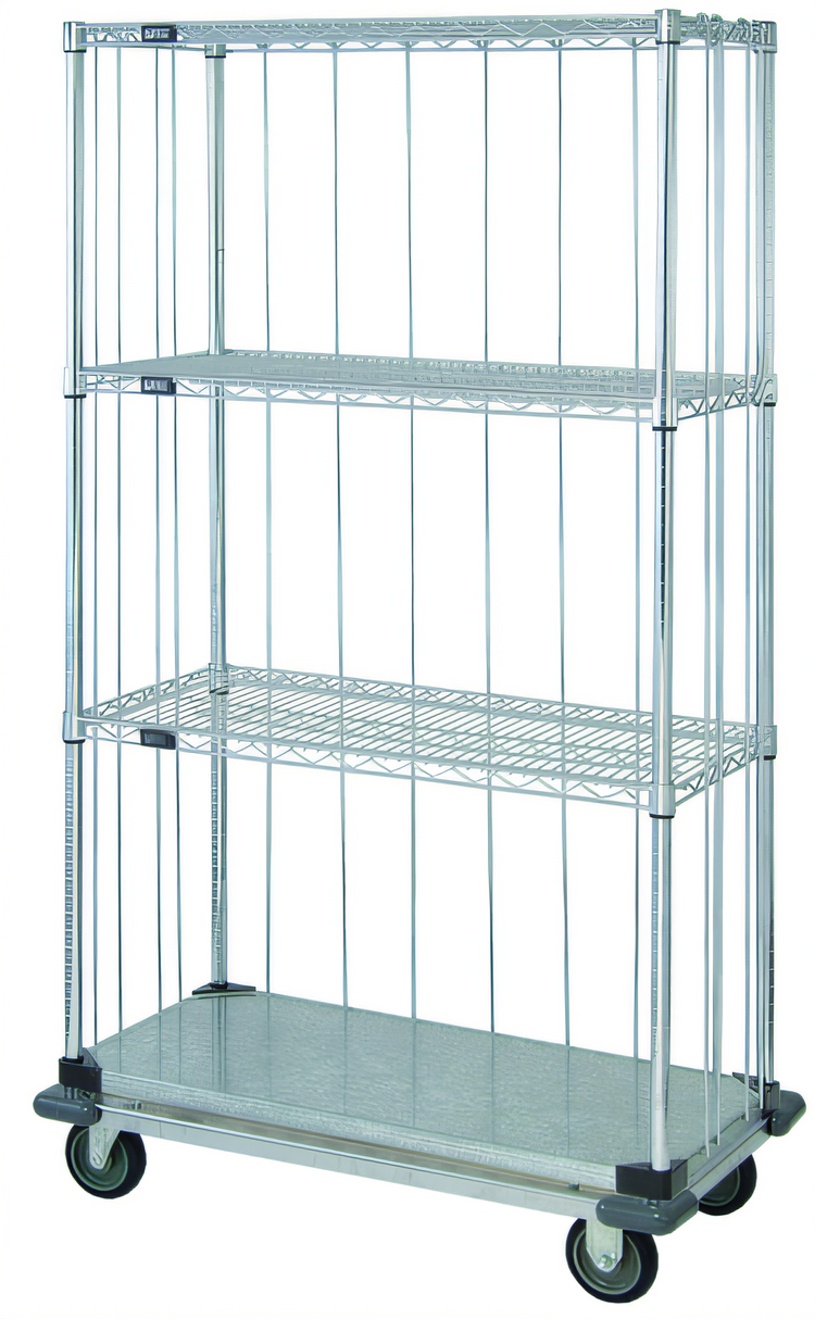 Product image #1 for Quantum Mobile Enclosure Cart with 4 Shelves, 48-Inch W x 24-Inch D x 81-Inch H, Chrome Plated Finish