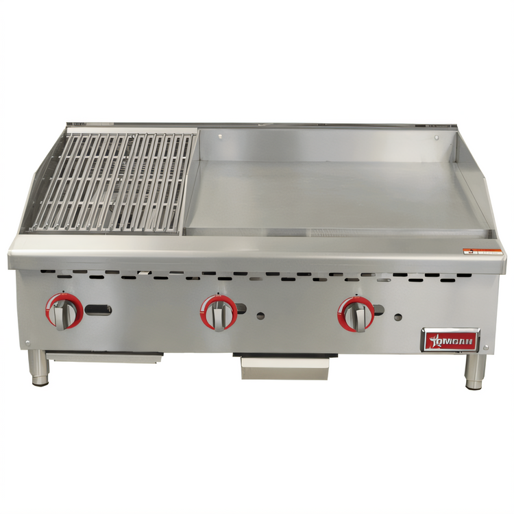 Product image #1 for 36-Inch Countertop Natural Gas Griddle and Charbroiler Combo, 24-Inch Griddle, 12-Inch Charbroiler