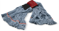 Large Looped-End Wet Mop Head with Scrubber, Blue 4-Ply Cotton/Synthetic Blend, 5-Inch Red Band