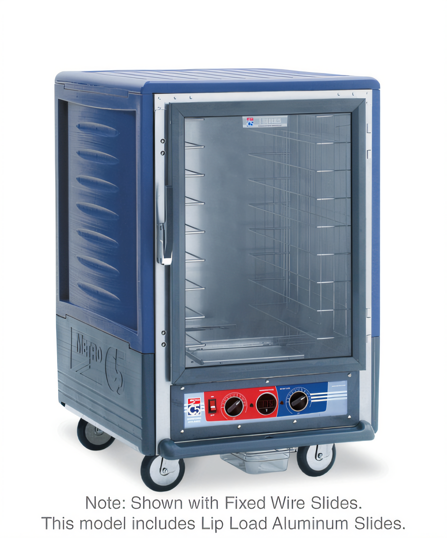 Product image #1 for Metro C5 3 Series Half-Height Mobile Moisture Heated Holding and Proofing Cabinet with Blue Insulation Armour, Clear Polycarbonate Door, and Lip Load Slides