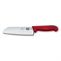 Victorinox Fibrox HACCP 7-Inch Santoku Knife with Granton Blade, Red Handle