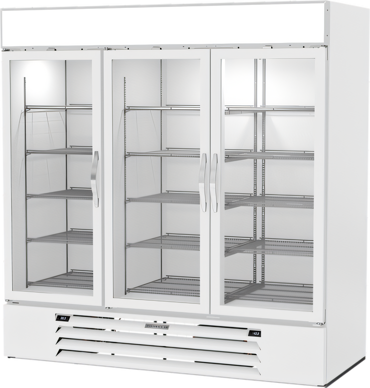 Product image #1 for Beverage Air MarketMax Dual-Temp Glass Door Reach-In Refrigerator/Freezer Merchandiser, 3-Section, White