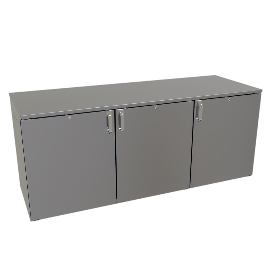 Product image #1 for Glastender Pass-Thru Back Bar Cooler, 72-Inch, Three-Section, Remote Refrigeration, Low Profile