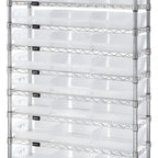 Thumbnail image #1 for Quantum WR12-109CL Stationary Bin Wire Shelving System with 12 Shelves, 33 Clear Bins, 36 x 12 x 74 Inches, Chrome Plated