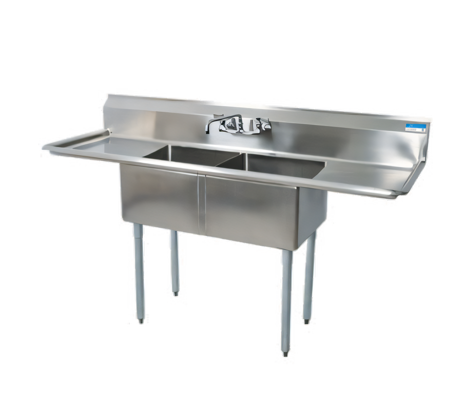 Product image #1 for BK Resources Two-Compartment Stainless Steel Sink with Left and Right Drainboards, 76-Inch Wide