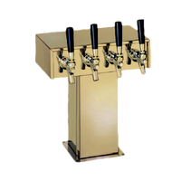 Perlick 4-Faucet Countertop Glycol-Cooled Tee Draft Beer Tower, Standard Base, Tarnish-Free Brass