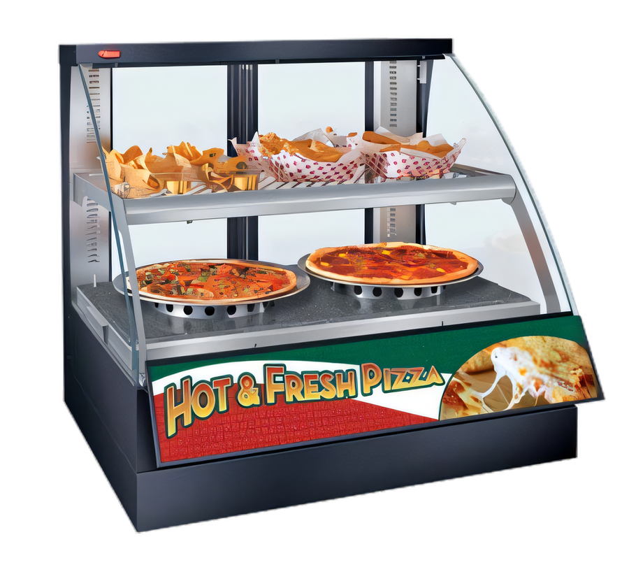Product image #1 for Hatco Flav-R-Savor Heated Countertop Hot Food Display Case with Humidity, Curved Glass, and 2-Pan Double Shelf