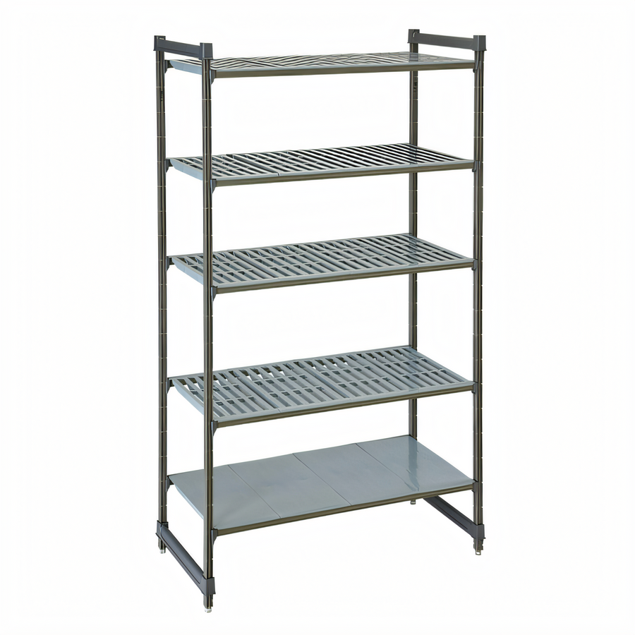 Product image #1 for Cambro Camshelving Basics Plus Polymer Stationary Starter Shelving Unit, 21 x 48 x 84 Inches, 5-Tier, Vented and Solid, Brushed Graphite