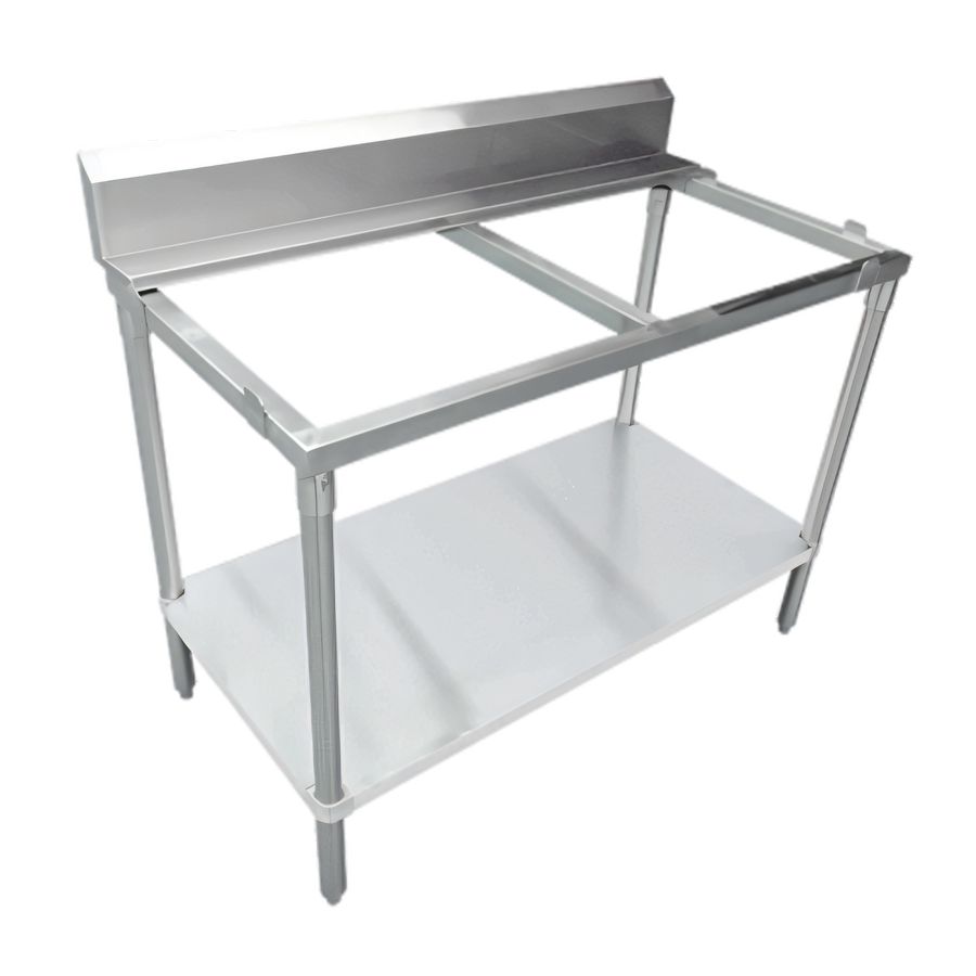Product image #1 for 48-Inch x 24-Inch Stainless Steel Poly Top Work Table Frame with Undershelf and 6-Inch Backsplash