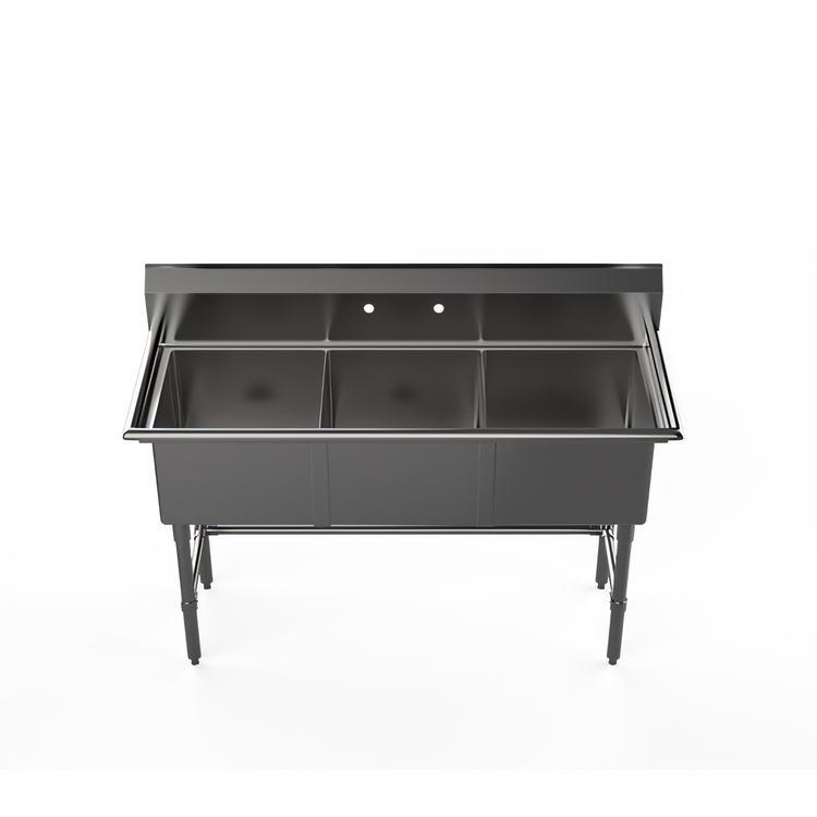 Product image #1 for Mixrite 3-Compartment Stainless Steel Sink with Left and Right Drainboards, 18 x 18 x 12 Inch Bowls, 90-Inch Wide