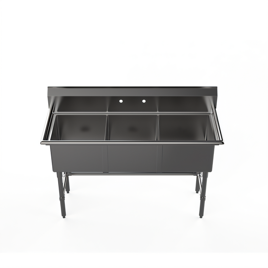 Product image #1 for Mixrite 3-Compartment Stainless Steel Sink with Left and Right Drainboards, 18 x 18 x 12 Inch Bowls, 90-Inch Wide