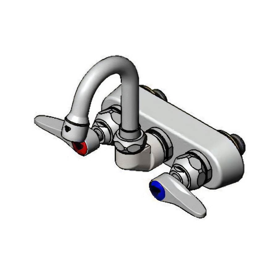 Product image #1 for T&S Brass B-1146-01 Wall-Mount Workboard Faucet, 4-Inch Centers, Swivel Gooseneck, 2.2 GPM