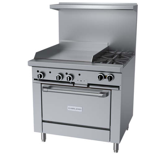 Product image #1 for Garland G Starfire Pro 36-Inch Gas Restaurant Range with 2 Open Burners, 24-Inch Griddle, and Convection Oven
