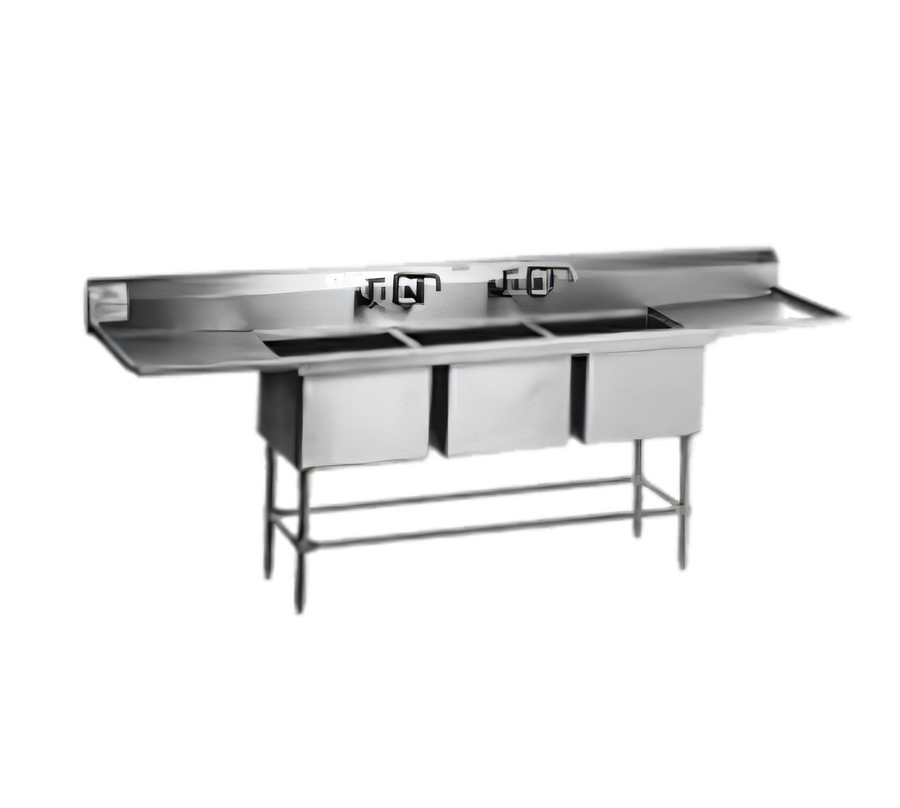 Product image #1 for Eagle Spec-Master FN2054-3-36-14/3 Coved Corner Three-Compartment Stainless Steel Sink with Dual 36-Inch Drainboards