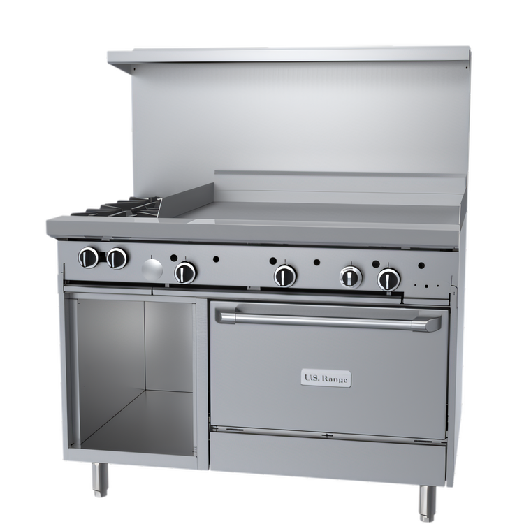Product image #1 for US Range U48-2G36RS 48-Inch Gas Restaurant Range with 2 Open Burners, 36-Inch Griddle and Standard Oven