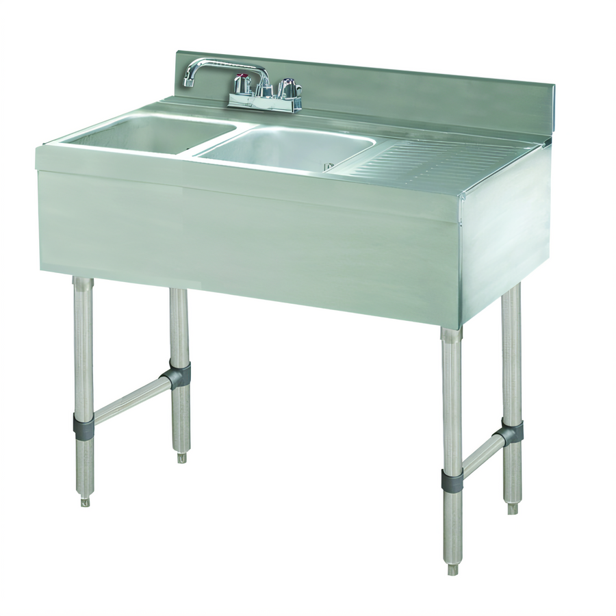 Product image #1 for Advance Tabco Underbar Basics 2-Compartment Stainless Steel Bar Sink Unit with Right Drainboard and Deck-Mount Faucet