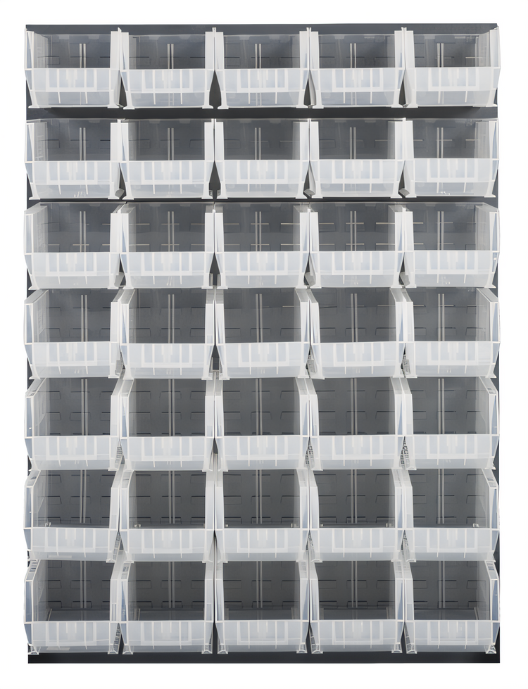 Product image #1 for Quantum Wall-Mounted Louvered Panel Starter Unit with 35 Clear Bins, 48 x 15 x 61 Inches