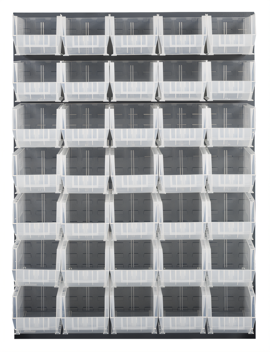 Product image #1 for Quantum Wall-Mounted Louvered Panel Starter Unit with 35 Clear Bins, 48 x 15 x 61 Inches