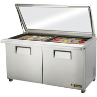 True 60-Inch Mega-Top 2-Door Sandwich/Salad Prep Table with Flat Glass Lid