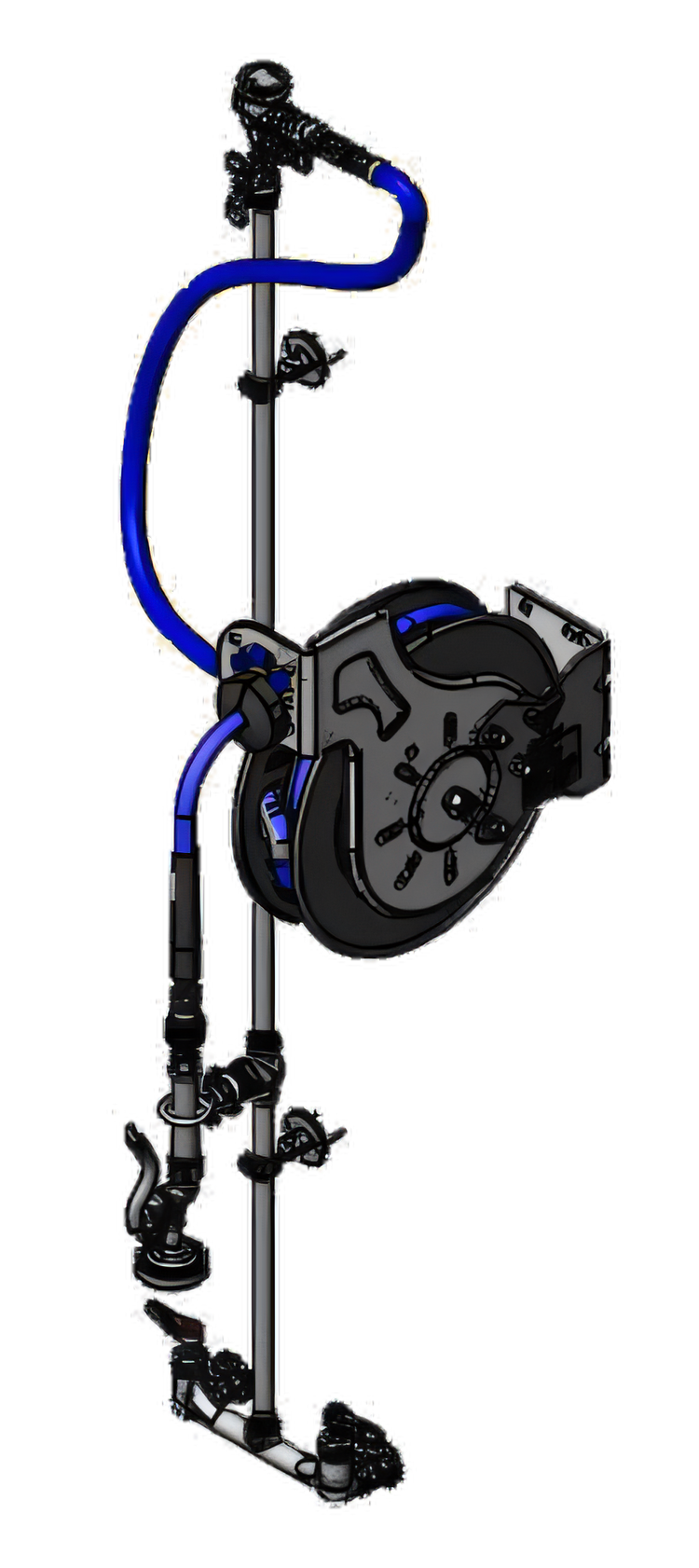 Product image #1 for T&S Brass Open Epoxy-Coated Retractable Hose Reel Assembly with 8-Inch Wall Mount Mixing Faucet, 35-Foot Hose and Blue Spray Valve