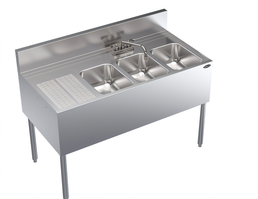 Product image #1 for Krowne Royal Series 48-Inch Three-Compartment Stainless Steel Underbar Sink with Left Drainboard, Right-Hand Bowl