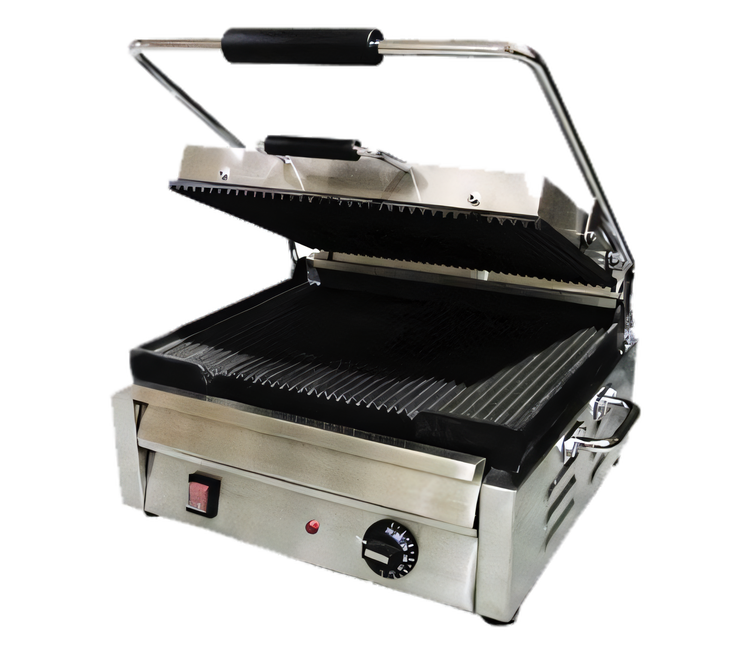 Product image #1 for Commercial Single Countertop Panini Press with Grooved Cast Iron Plates, 12 x 15 Inch Surface