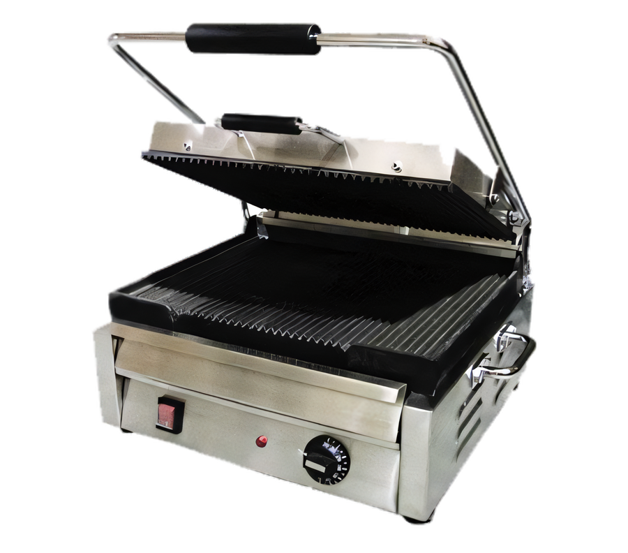 Product image #1 for Commercial Single Countertop Panini Press with Grooved Cast Iron Plates, 12 x 15 Inch Surface