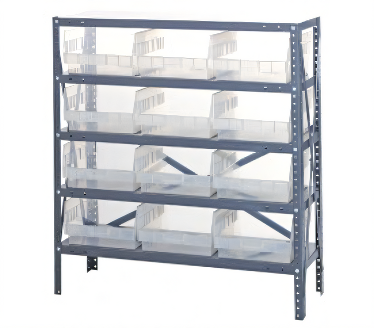 Product image #1 for Quantum Heavy-Duty Stationary Wire Shelving Unit with 5 Shelves and 12 Clear Bins, 12-Inch Deep x 36-Inch Wide x 39-Inch High