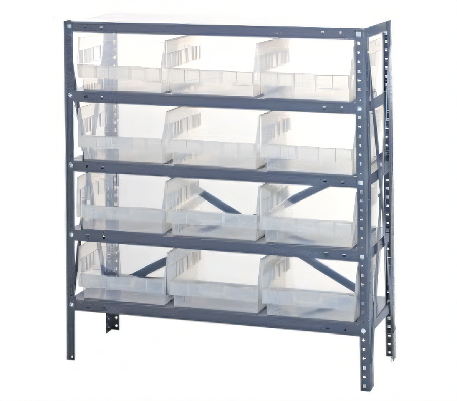 Product image #1 for Quantum Heavy-Duty Stationary Wire Shelving Unit with 5 Shelves and 12 Clear Bins, 12-Inch Deep x 36-Inch Wide x 39-Inch High