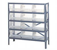 Quantum Heavy-Duty Stationary Wire Shelving Unit with 5 Shelves and 12 Clear Bins, 12-Inch Deep x 36-Inch Wide x 39-Inch High