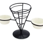 Thumbnail image #1 for Omcan USA 80255 Black Wire French Fry Holder, 1 Cone and 2 Ramekin Holders Case of 24