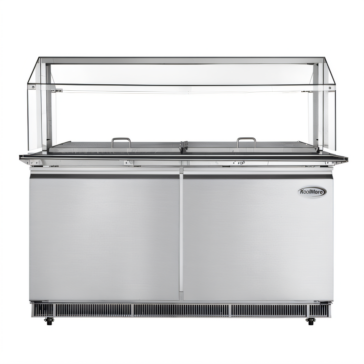 Product image #1 for KoolMore 60-Inch 2-Door Commercial Refrigerated Prep Table with Sneeze Guard and Buffet Slide