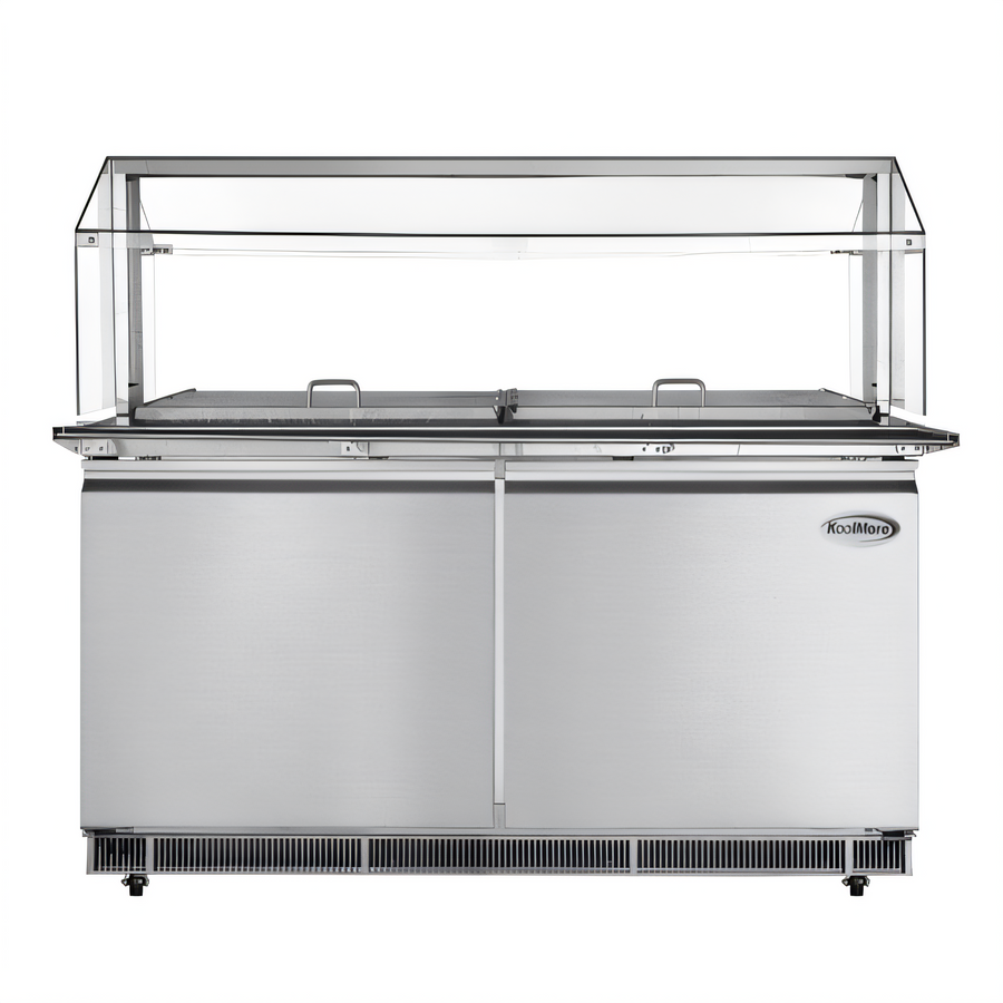 Product image #1 for KoolMore 60-Inch 2-Door Commercial Refrigerated Prep Table with Sneeze Guard and Buffet Slide