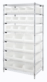 Quantum 8-Shelf Chrome Plated Stationary Wire Shelving Bin System, 36