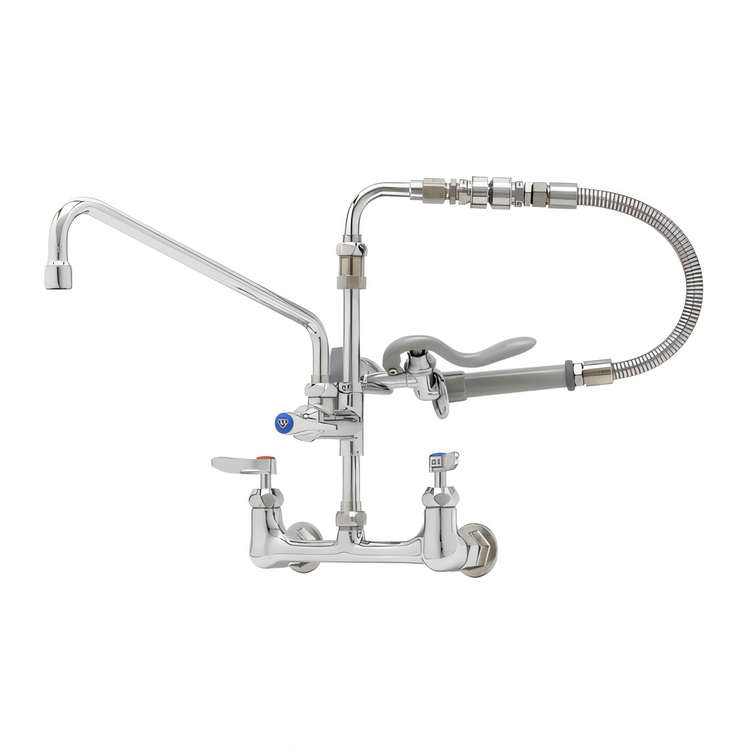 Product image #1 for T&S Brass B-0184 Wall Mount Pre-Rinse Unit with Add-On Faucet, 8-Inch Adjustable Centers, 12-Inch Swing Nozzle, and 1.15 GPM Spray Valve