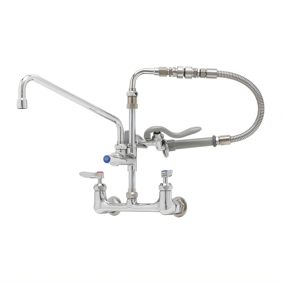Product image #1 for T&S Brass B-0184 Wall Mount Pre-Rinse Unit with Add-On Faucet, 8-Inch Adjustable Centers, 12-Inch Swing Nozzle, and 1.15 GPM Spray Valve