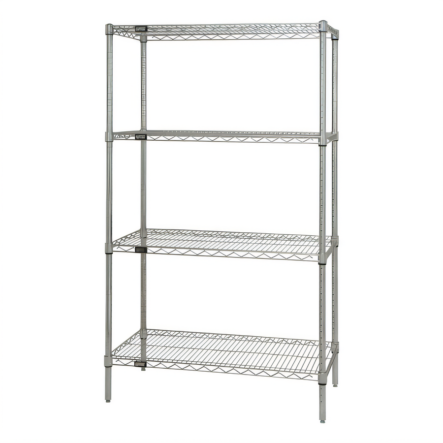 Product image #1 for Quantum 48-Inch W x 24-Inch D x 74-Inch H Wire Shelving Starter Kit, Stationary, Gray Epoxy Antimicrobial Finish
