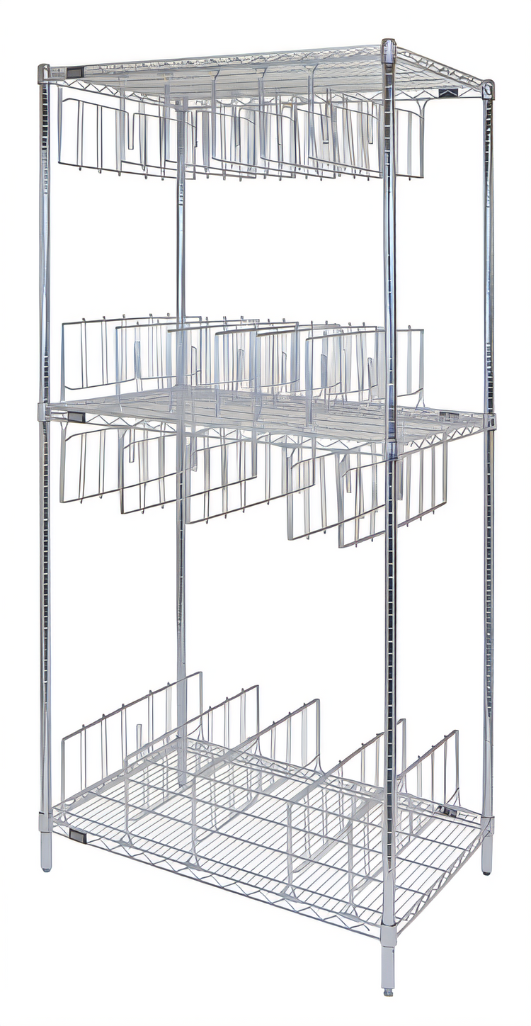 Product image #1 for Quantum 36-Inch Wide Chrome Plated Stationary Wire Shelving Stencil Unit with 3 Shelves and 22 Dividers