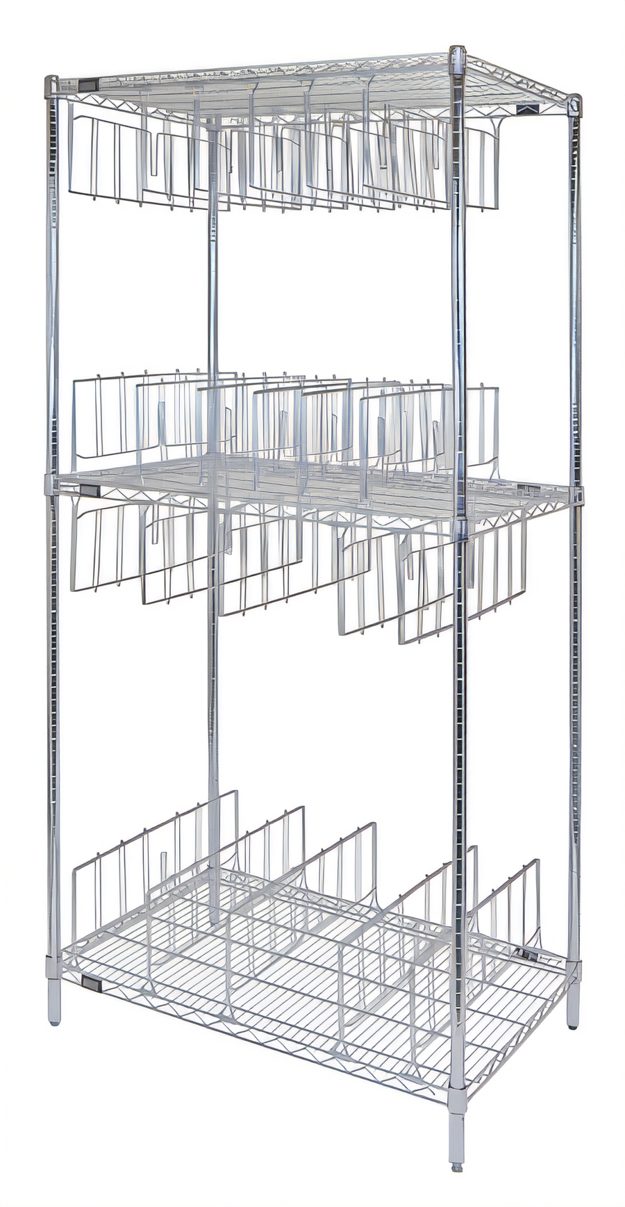 Product image #1 for Quantum 36-Inch Wide Chrome Plated Stationary Wire Shelving Stencil Unit with 3 Shelves and 22 Dividers