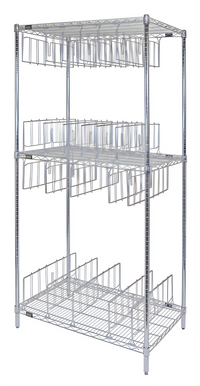 Quantum 36-Inch Wide Chrome Plated Stationary Wire Shelving Stencil Unit with 3 Shelves and 22 Dividers