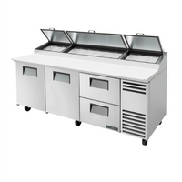 True 93.5-Inch 2-Section Pizza Prep Table with 2 Drawers, 2 Doors, and White Poly Cutting Board
