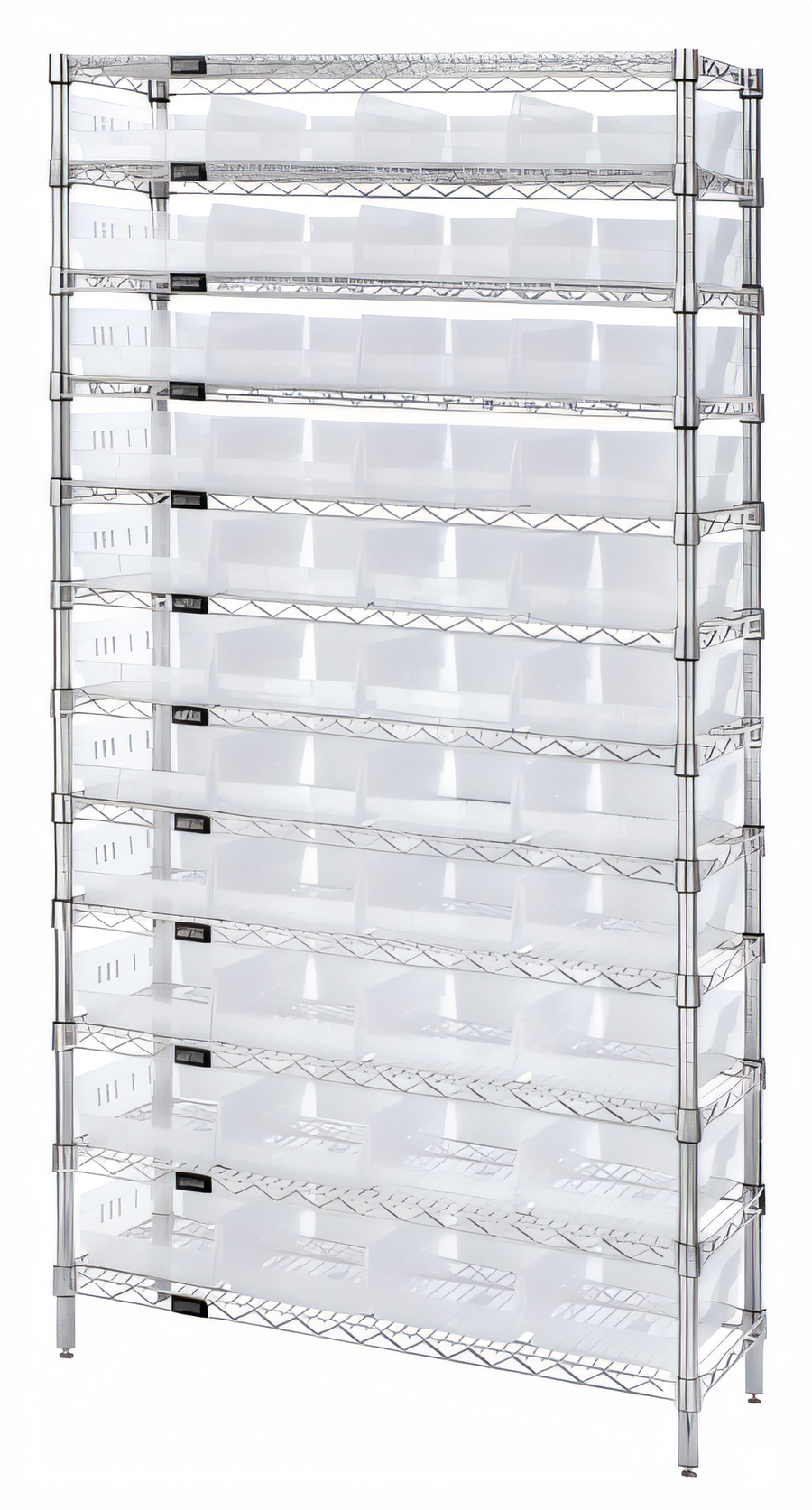 Product image #1 for Quantum 36"W x 18"D x 74"H Bin Wire Shelving System with 12 Shelves and 44 Clear Bins