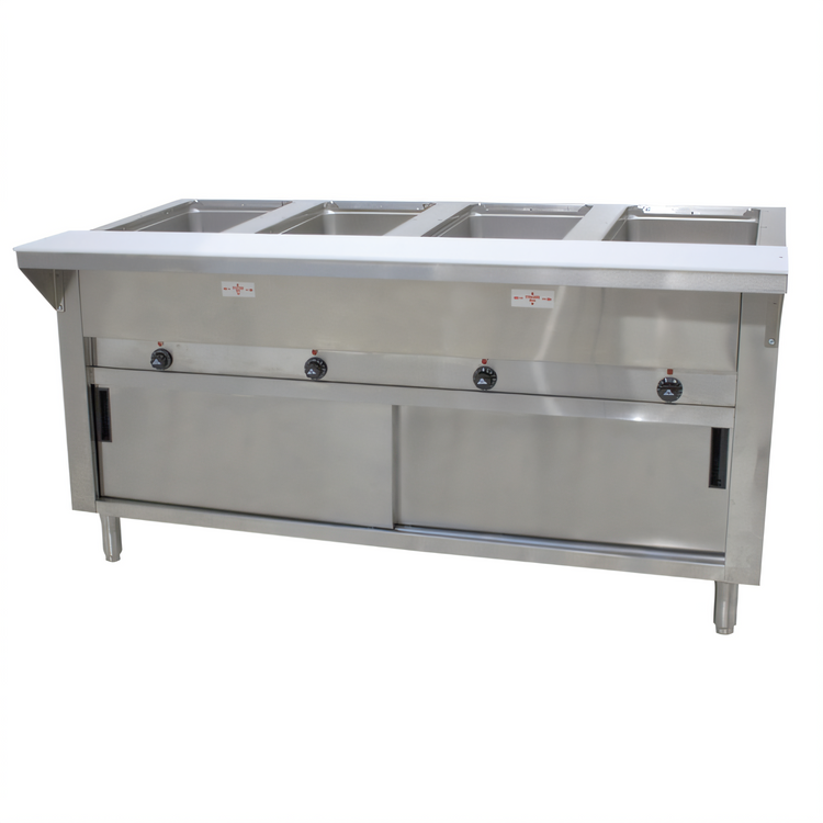 Product image #1 for Advance Tabco Triumph (Supreme) Electric Hot Food Table with 4 Sealed Wells and Sliding Door Enclosed Base