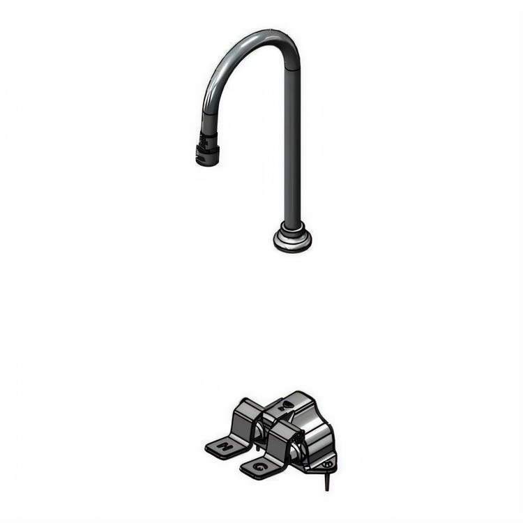 Product image #1 for T&S Brass Floor-Mounted Double Pedal Valve with 5-9/16 Inch Rigid Gooseneck and 1.5 GPM VR Laminar Flow Device