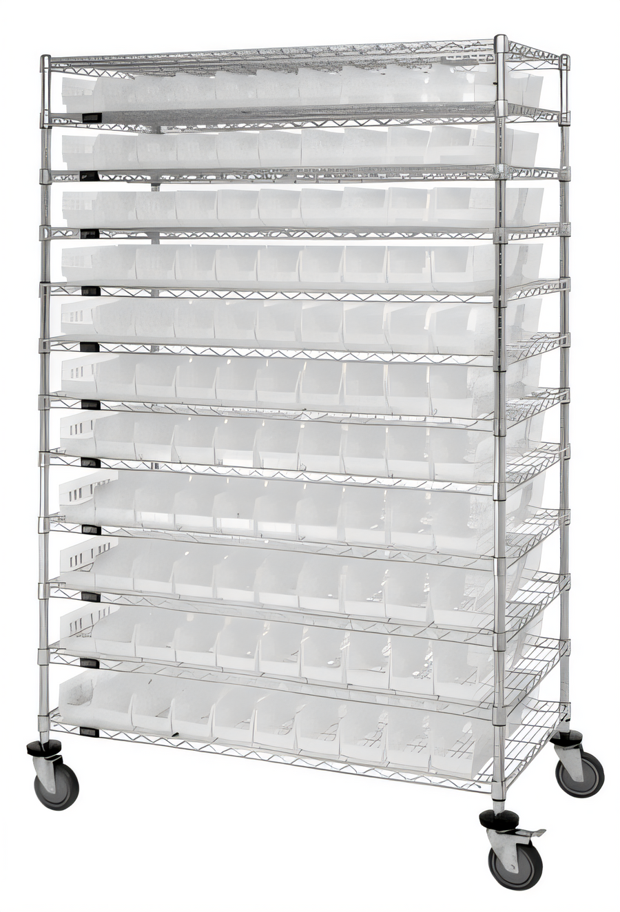 Product image #1 for 48-Inch x 12-Inch x 74-Inch Chrome Plated Stationary Wire Shelving System with 12 Shelves and 110 Bins